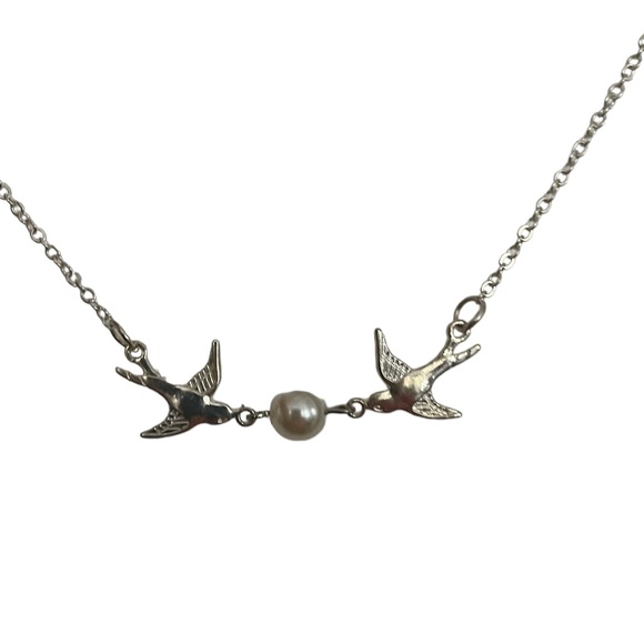 BIRDS AND PEARL SILVER NECKLACE - Picture 4 of 6